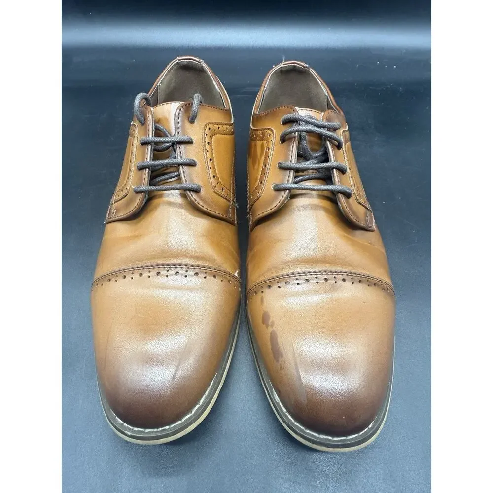 Stacy Adams 43418-221 Boys Brown Faux Leather Oxford Cap Toe Dress Shoes Size 5M